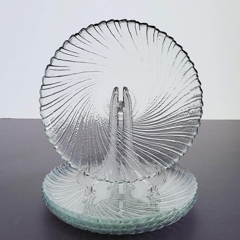 Vintage Arcoroc Seabreeze Glass Salad Plate Set of 4, Swirled & Scalloped Design
